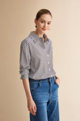 Womens Black Striped Button Down Shirt | CicyBell
