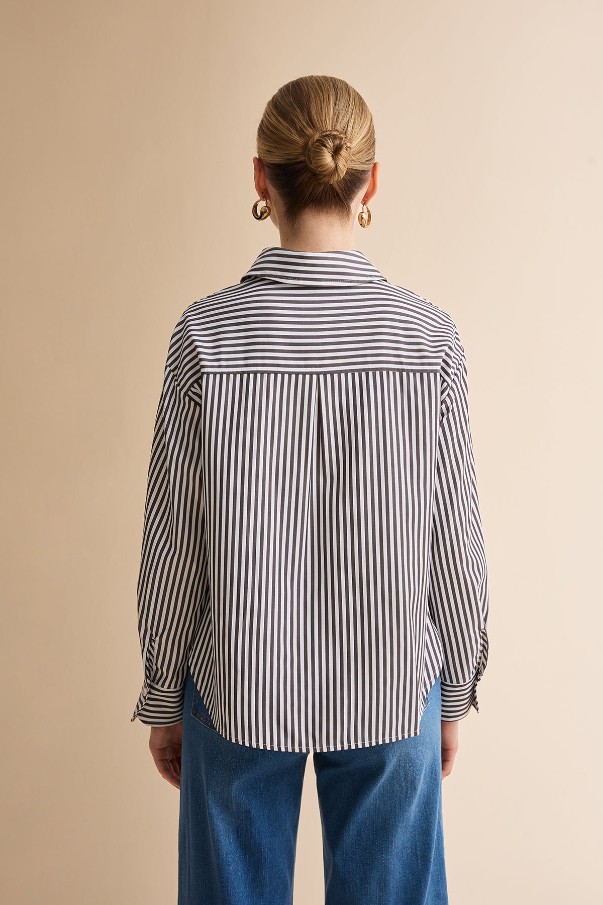 Womens Black Striped Button Down Shirt | CicyBell