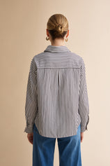 Womens Black Striped Button Down Shirt | CicyBell
