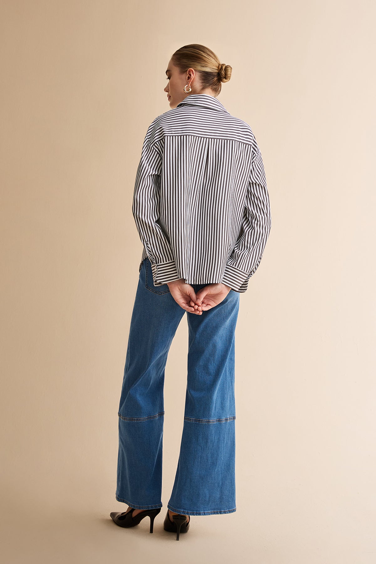 Womens Black Striped Button Down Shirt | CicyBell