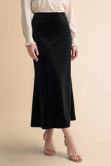 Womens Black Velvet Maxi Skirt | CicyBell