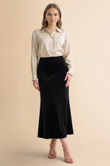 Womens Black Velvet Maxi Skirt | CicyBell