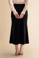 Womens Black Velvet Maxi Skirt | CicyBell