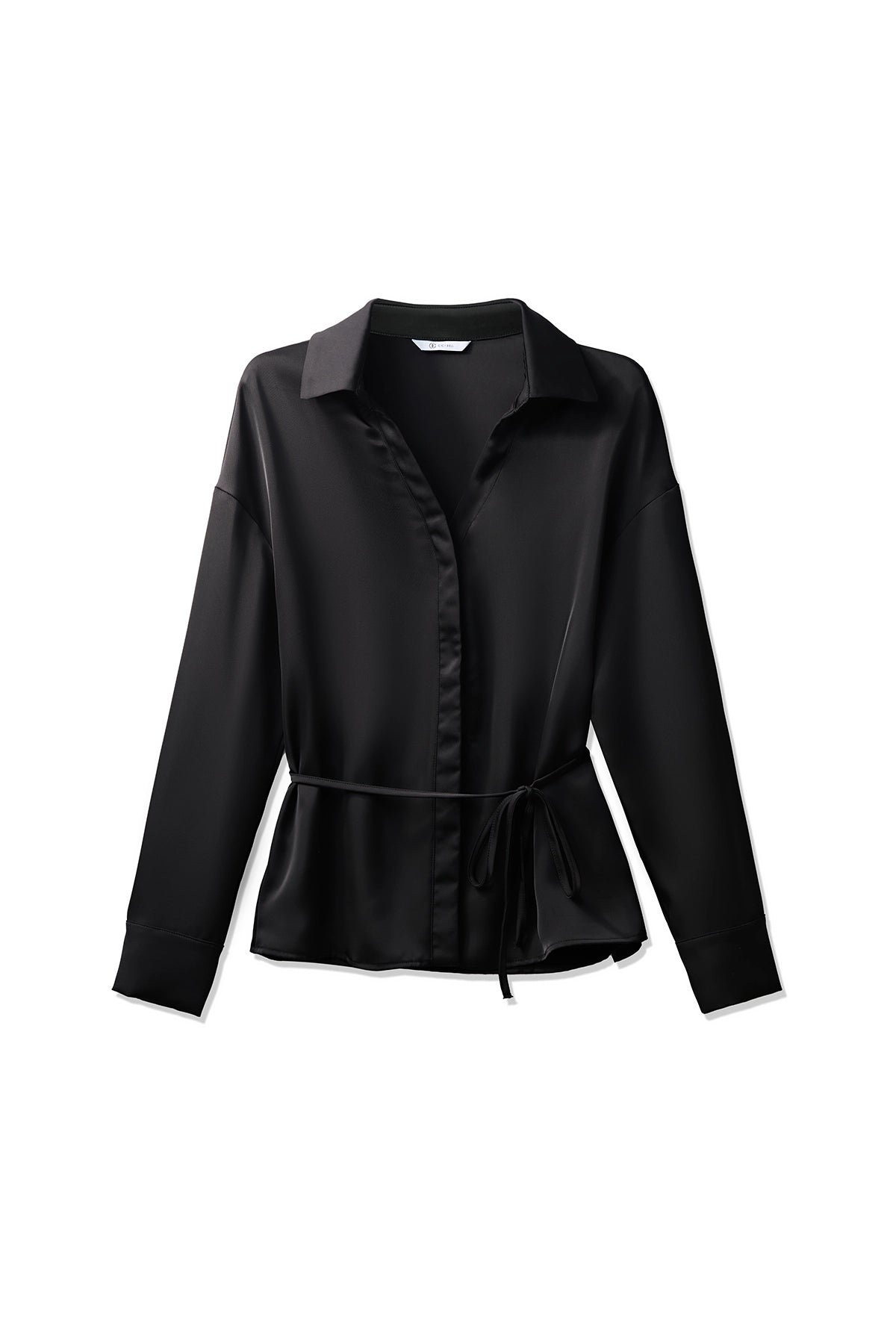 Womens Black Satin Button Down Shirts | CicyBell