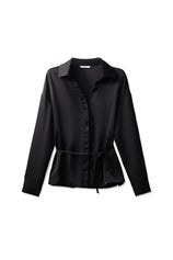 Womens Black Satin Button Down Shirts | CicyBell