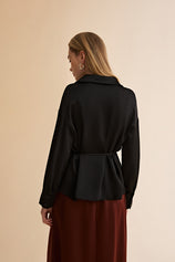 Womens Black Satin Button Down Shirts | CicyBell