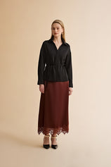Womens Black Satin Button Down Shirts | CicyBell