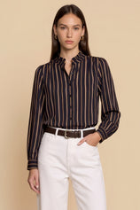 Womens Black Striped Button Down Shirts | CicyBell