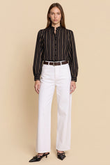 Womens Black Striped Button Down Shirts | CicyBell