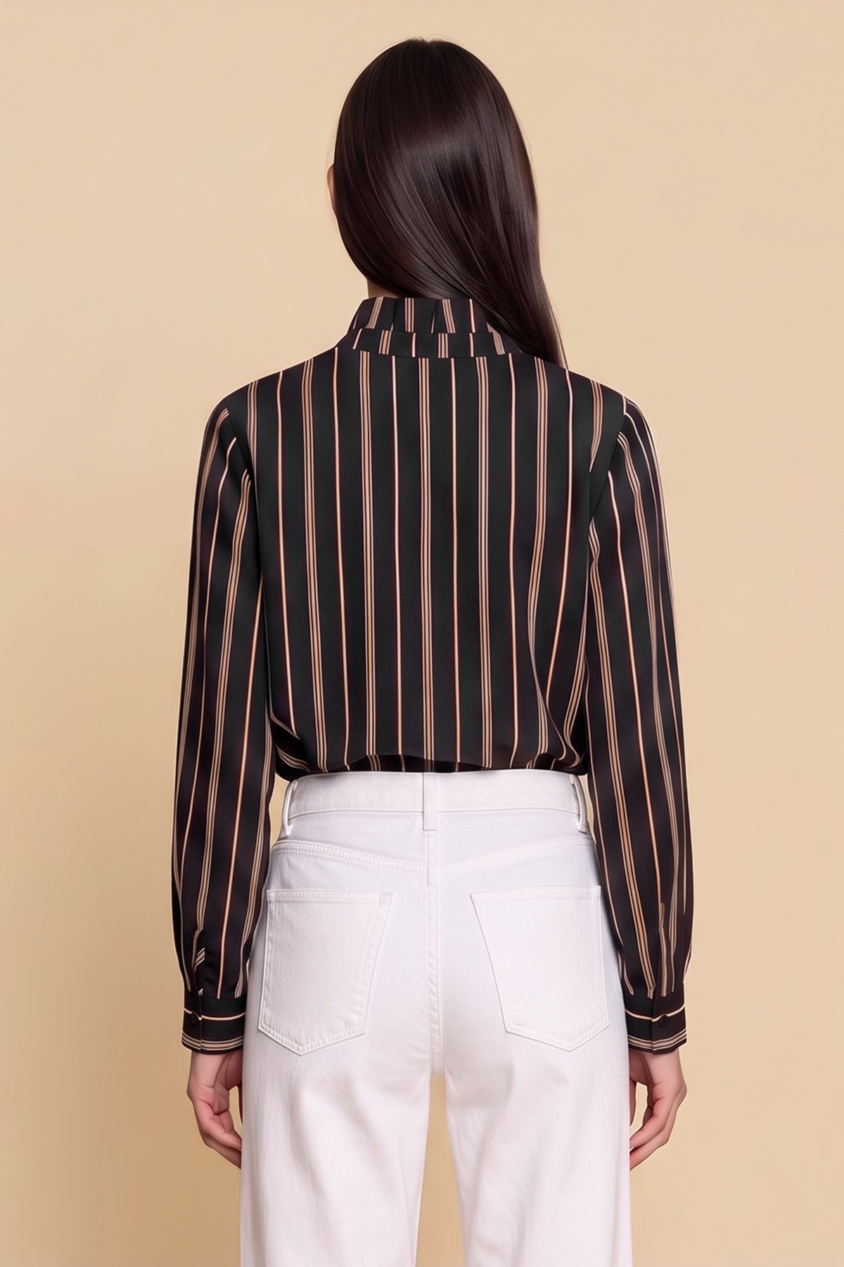 Womens Black Striped Button Down Shirts | CicyBell