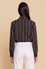 Womens Black Striped Button Down Shirts | CicyBell