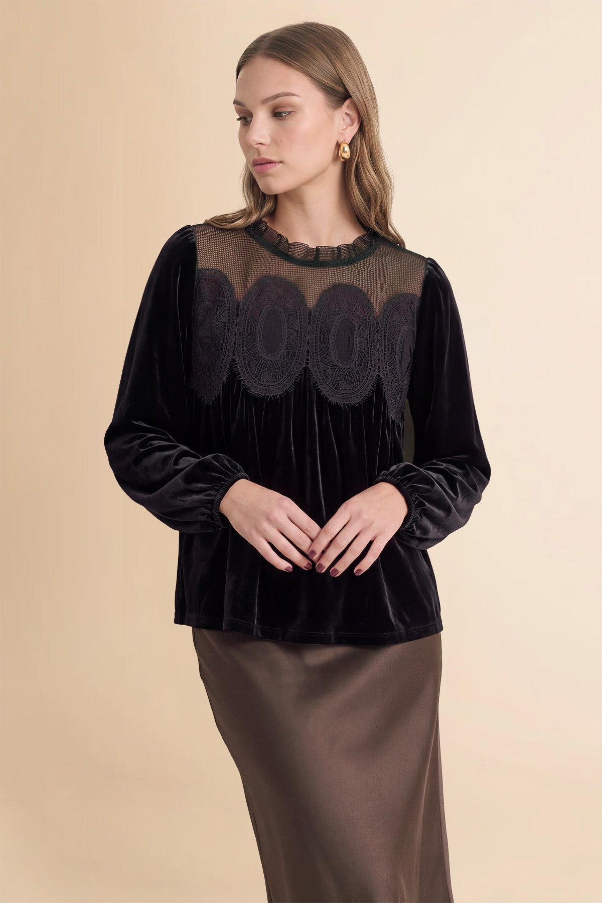 Womens Black Velvet Babydoll Tops | CicyBell