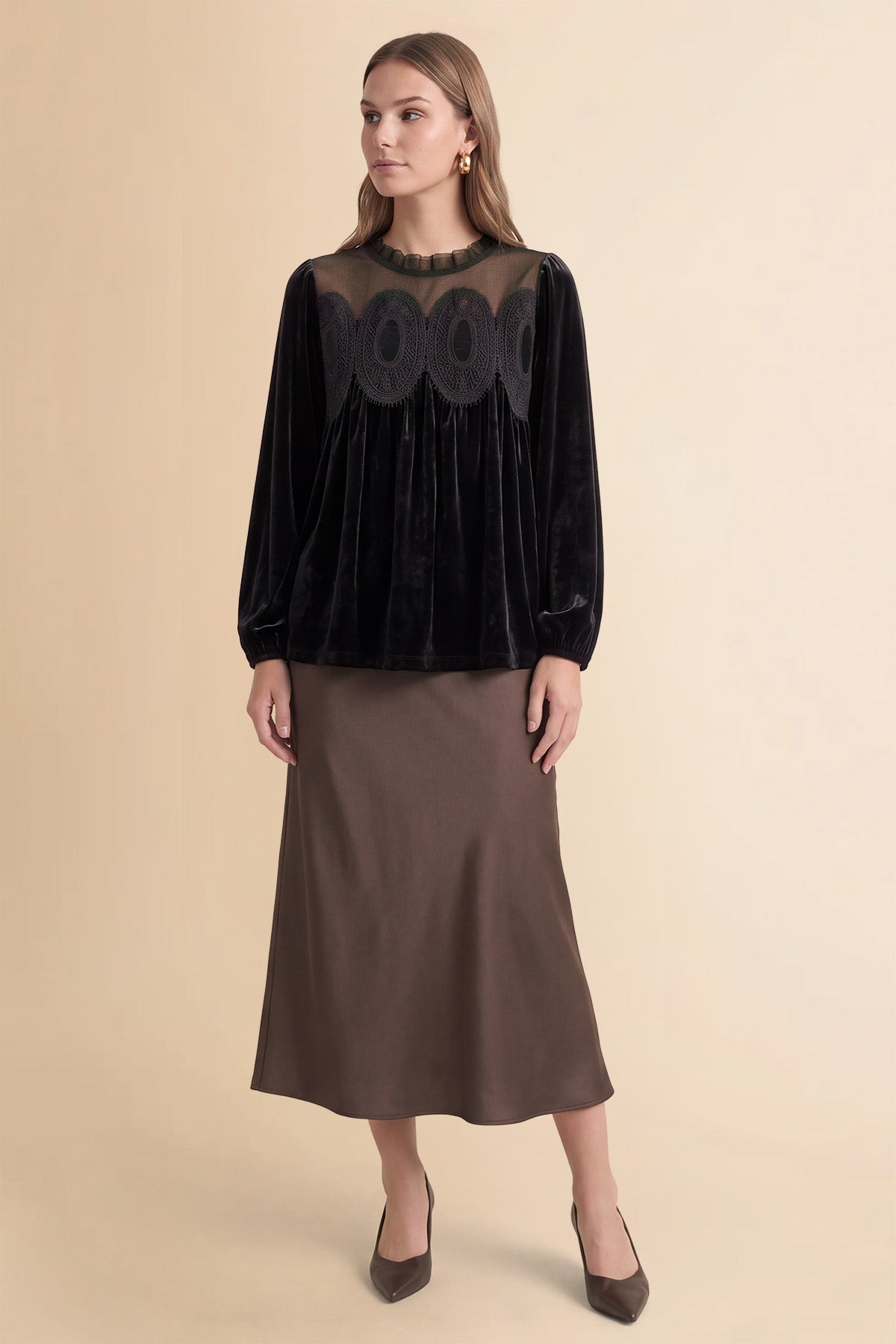 Womens Black Velvet Babydoll Tops | CicyBell
