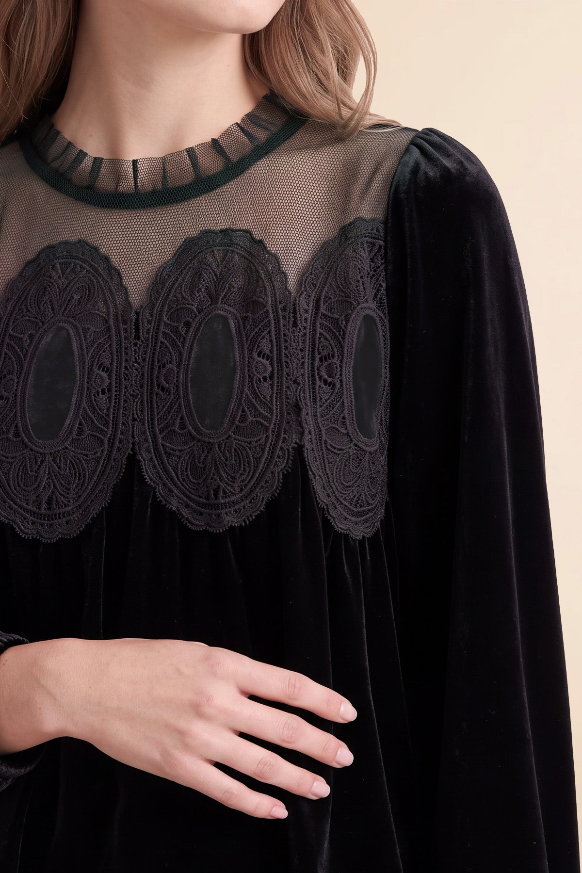 Womens Black Velvet Babydoll Tops | CicyBell