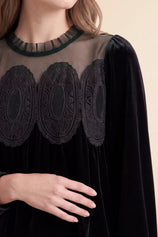 Womens Black Velvet Babydoll Tops | CicyBell