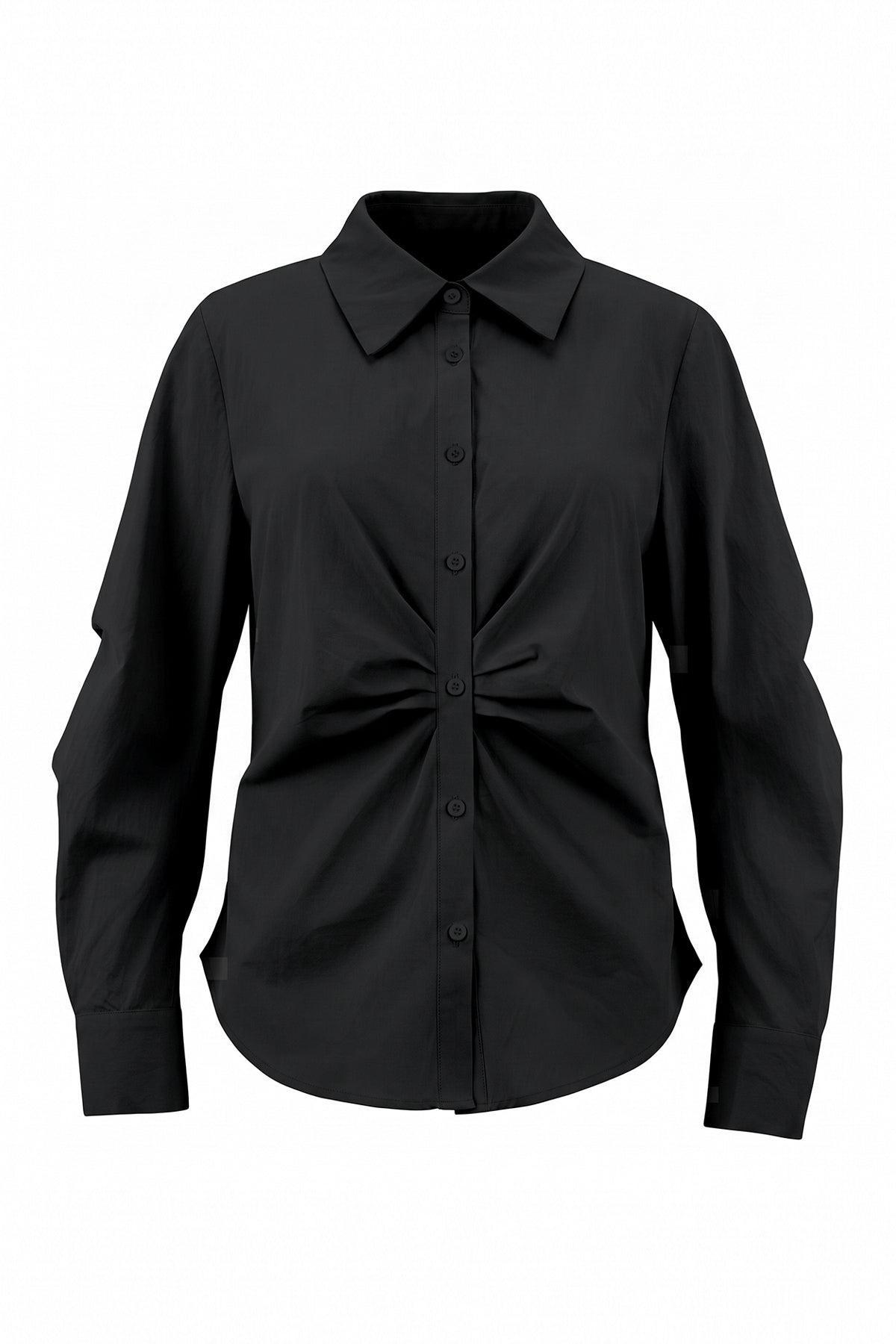 Womens Black Ruched Button Down Shirts | CicyBell