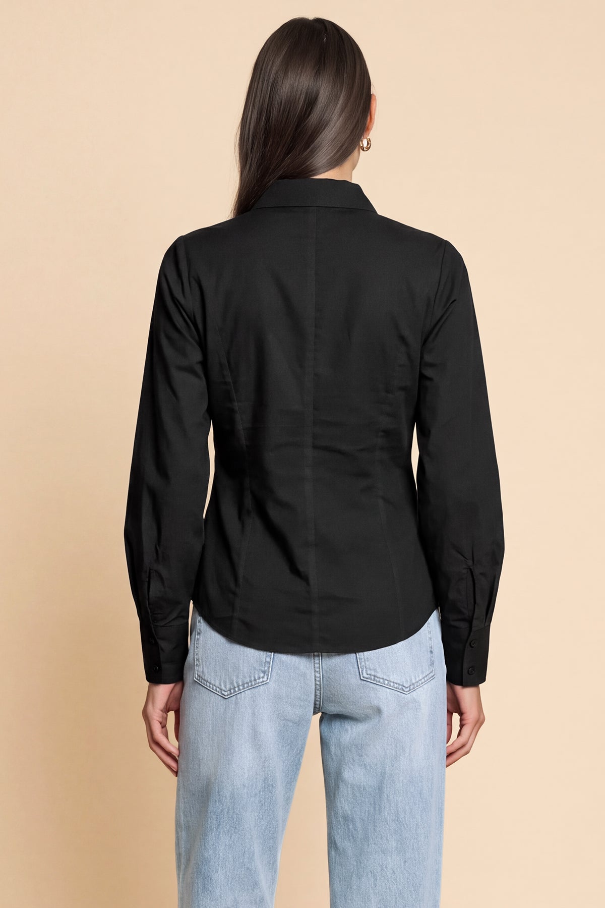 Womens Black Ruched Button Down Shirts | CicyBell