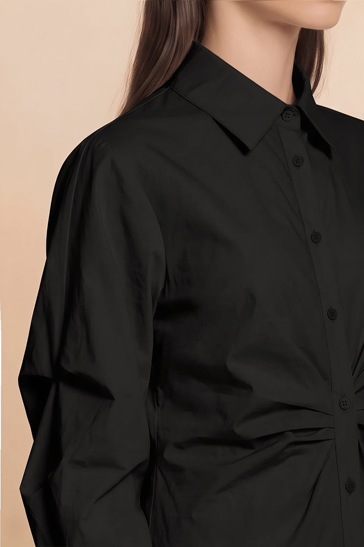 Womens Black Ruched Button Down Shirts | CicyBell