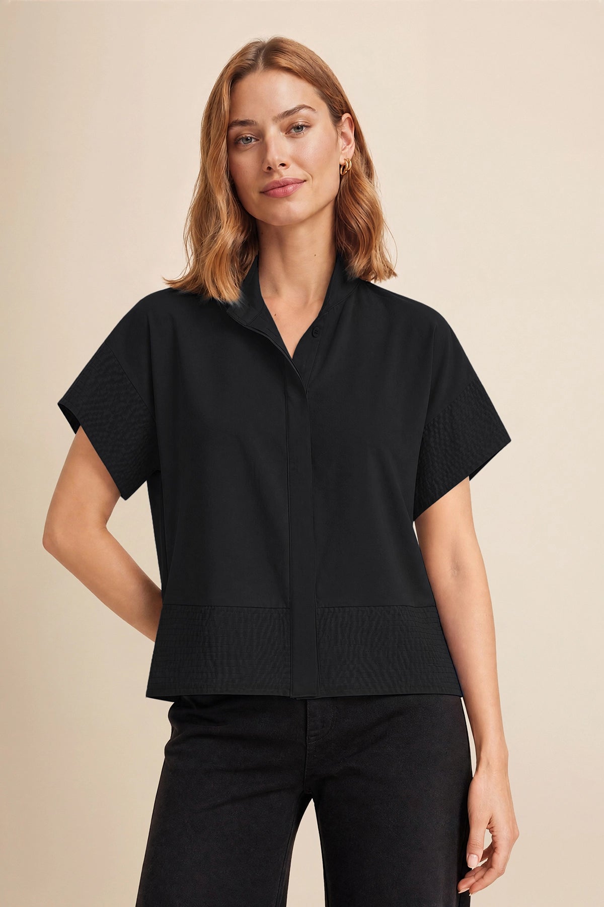 Womens Black Cropped Short Sleeve Shirts| CicyBell