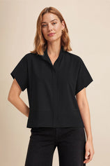 Womens Black Cropped Short Sleeve Shirts| CicyBell