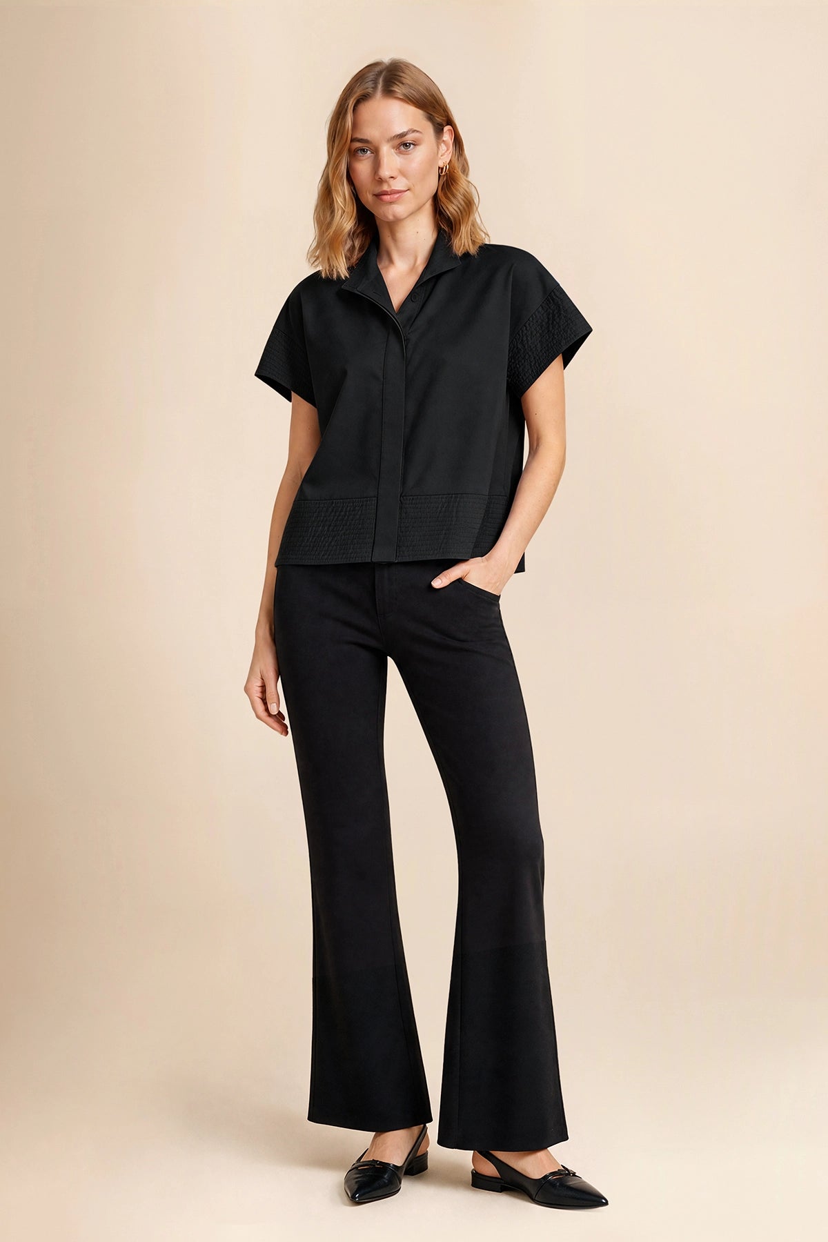 Womens Black Cropped Short Sleeve Shirts| CicyBell