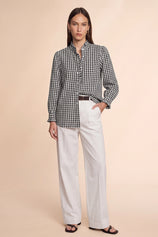 Womens Black Plaid Ruffle V-Neck Shirts | CicyBell
