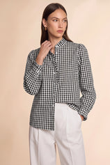 Womens Black Plaid Ruffle V-Neck Shirts | CicyBell