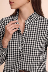 Womens Black Plaid Ruffle V-Neck Shirts | CicyBell