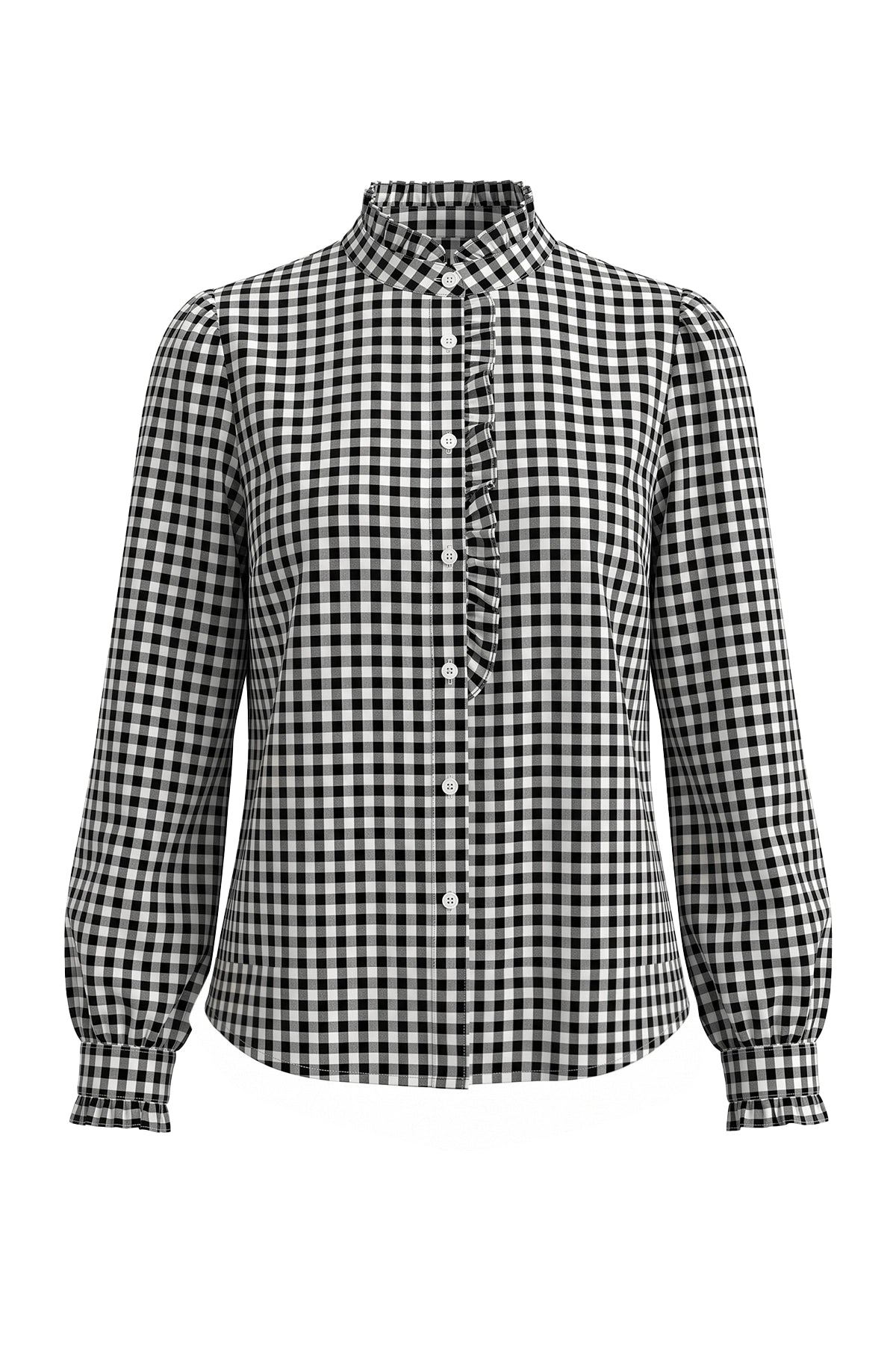 Womens Black Plaid Ruffle V-Neck Shirts | CicyBell