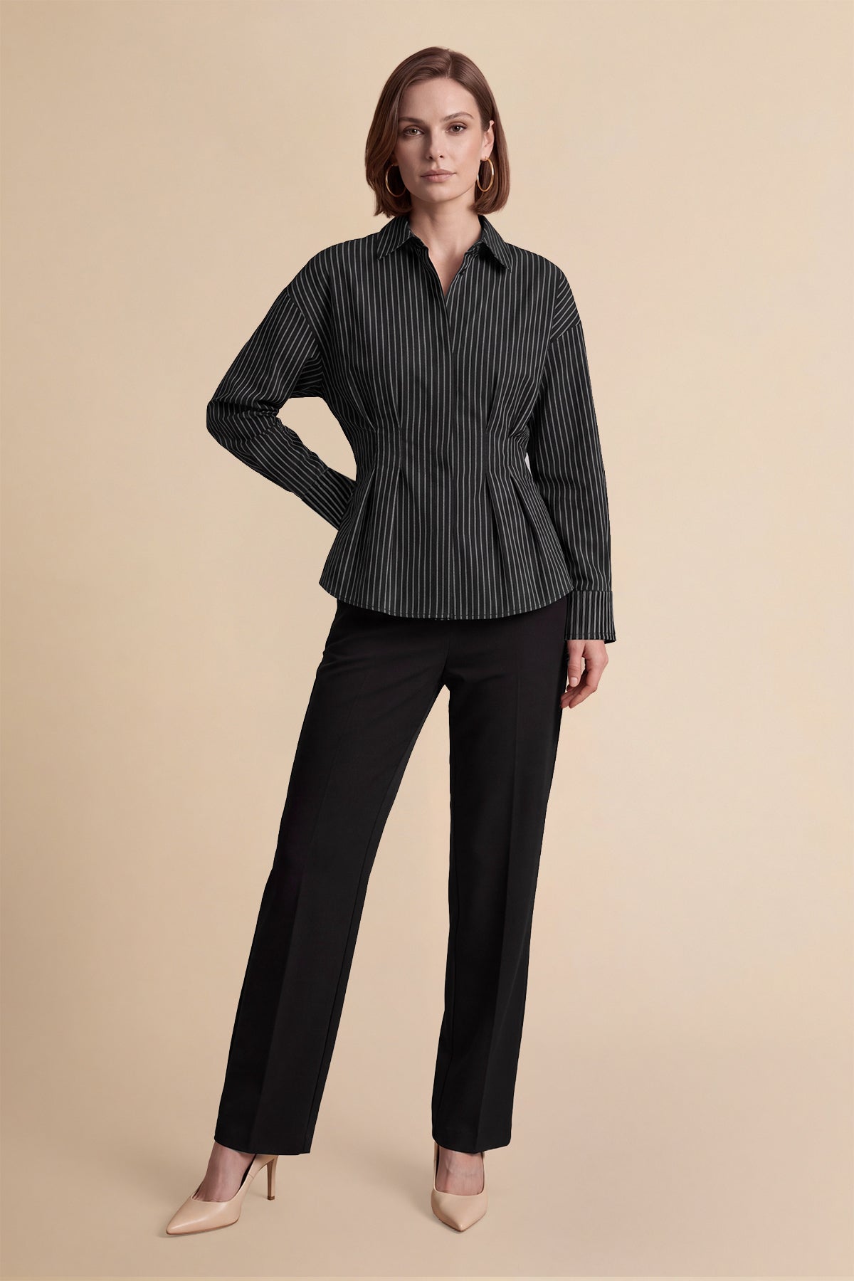 Women Black Striped Button Down Shirts | CicyBell