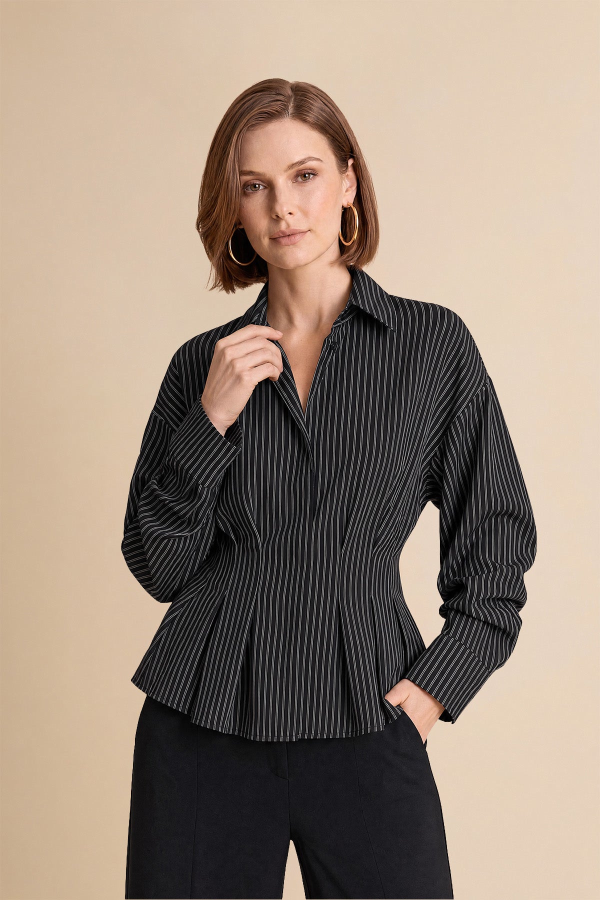Women Black Striped Button Down Shirts | CicyBell