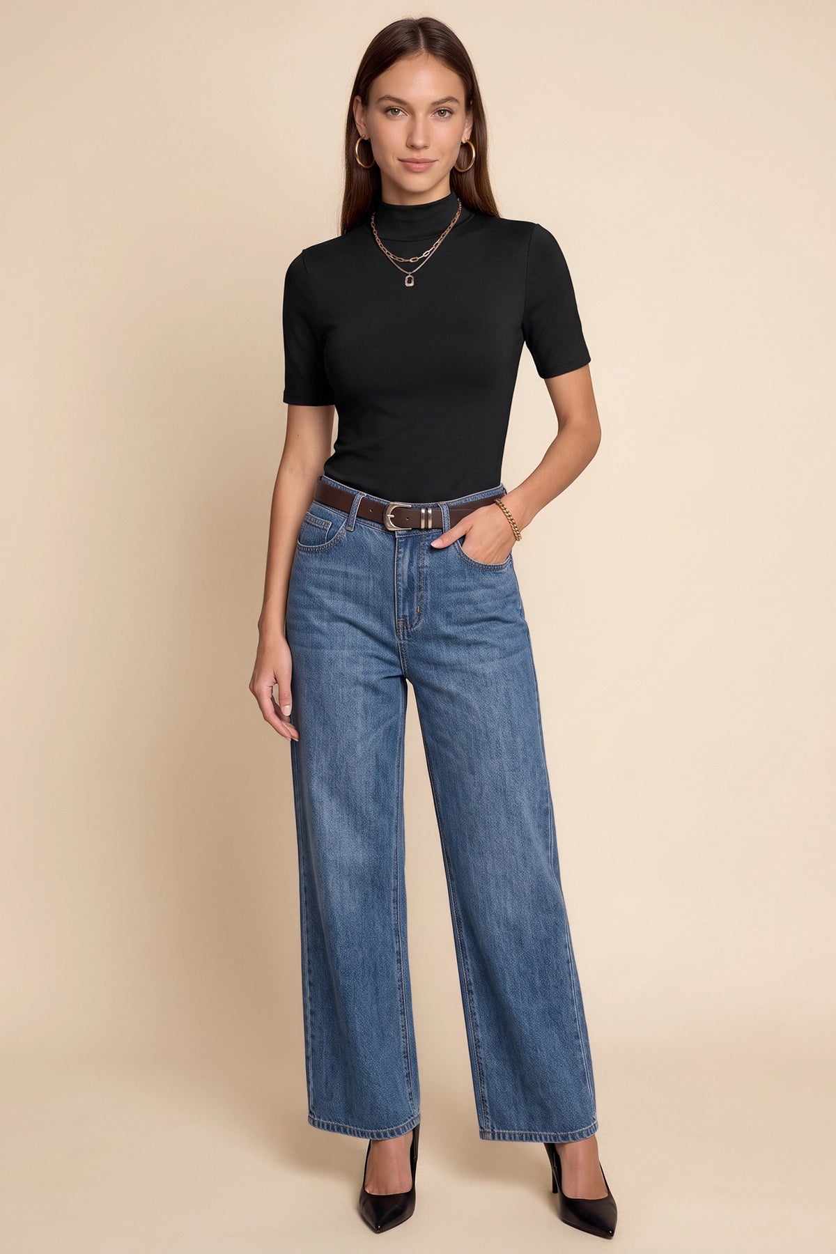 Womens Black Mock Turtleneck Tops | CicyBell
