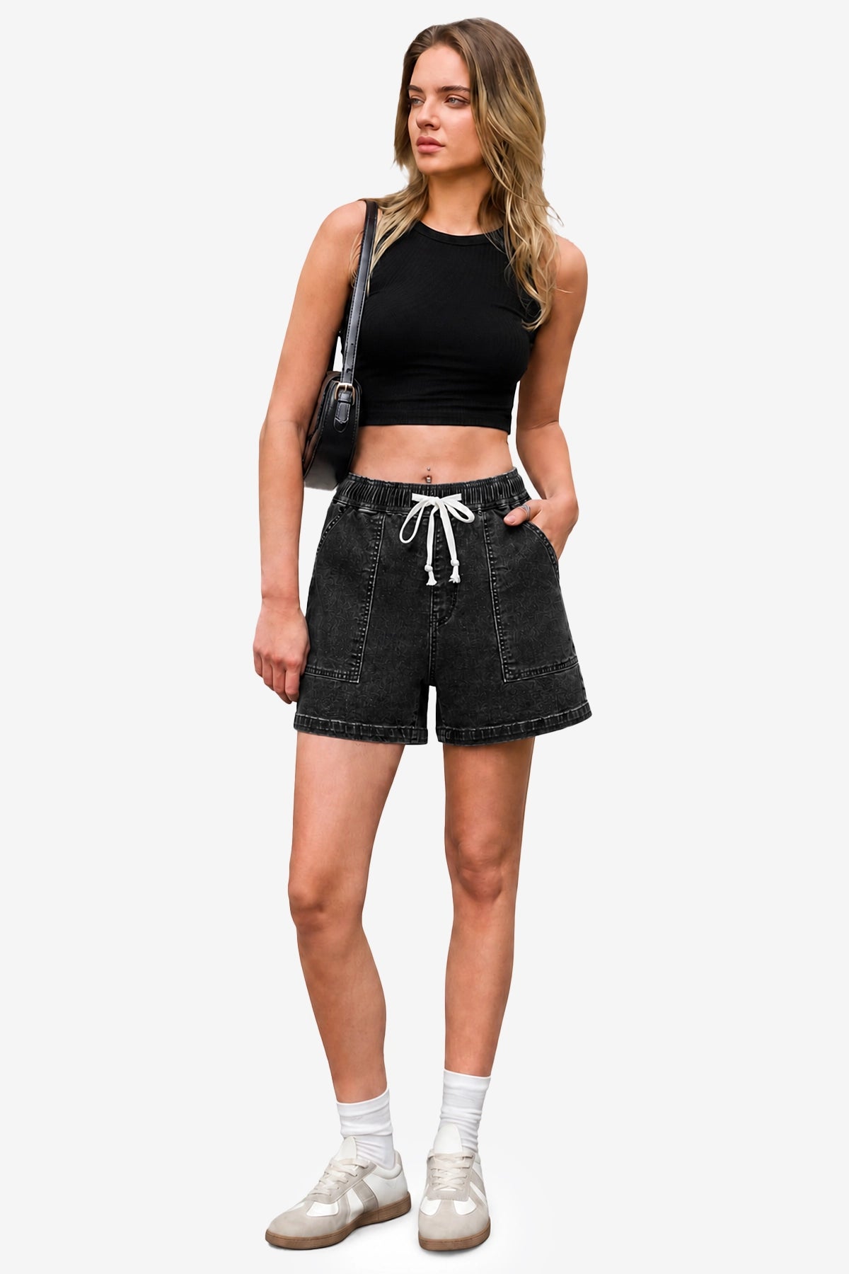 Womens Black Baggy High Waisted Shorts | CicyBell