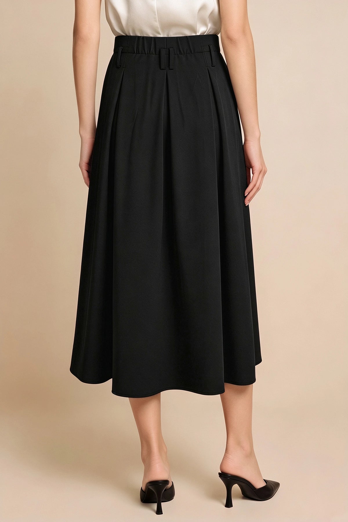 Women Black Pleated Midi Skirt | CicyBell
