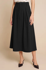 Women Black Pleated Midi Skirt | CicyBell