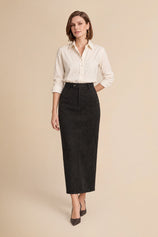 Womens Black Suede Maxi Skirt | CicyBell