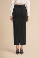 Womens Black Suede Maxi Skirt | CicyBell