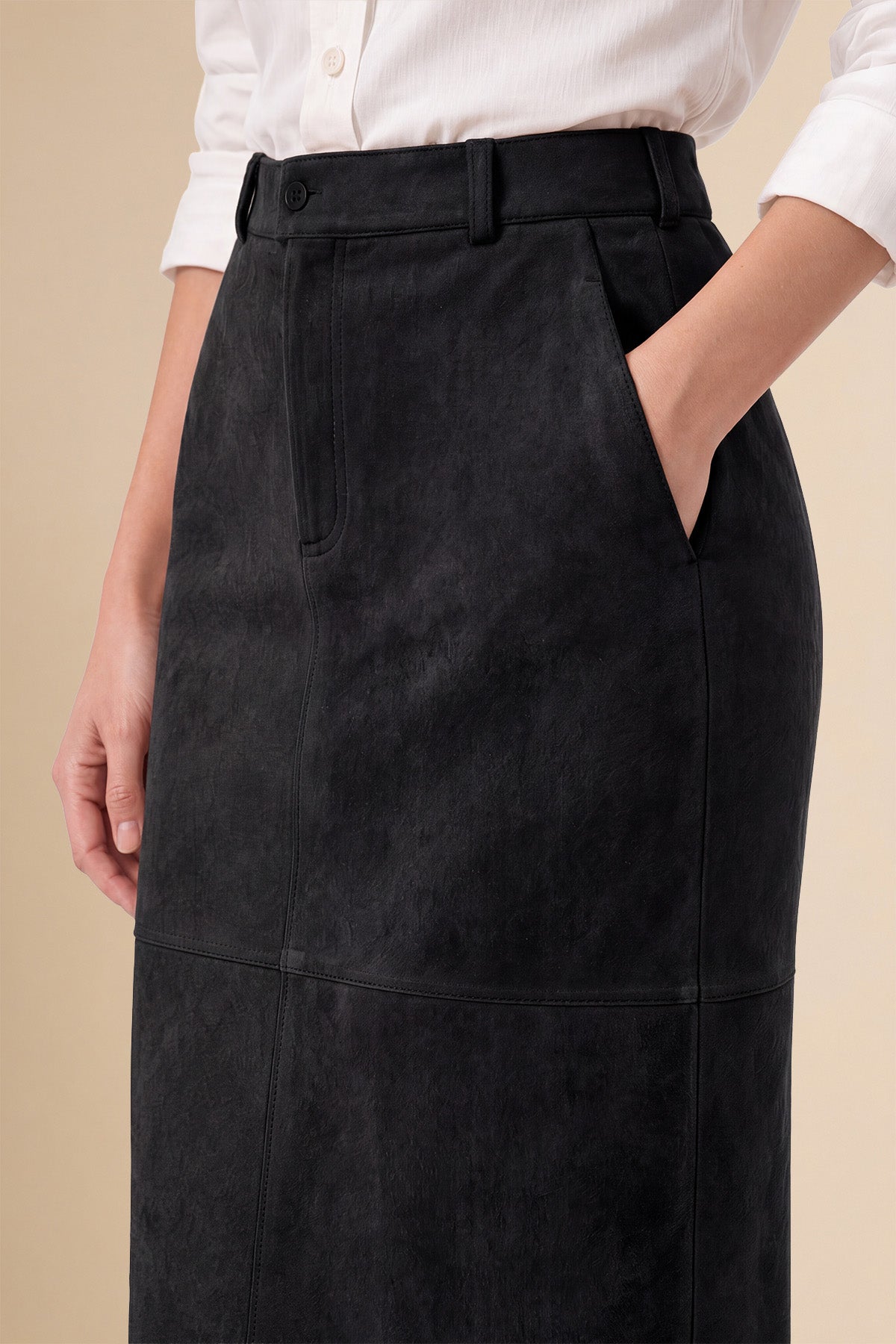 Womens Black Suede Maxi Skirt | CicyBell