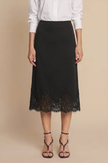 Womens Black Silk Satin Midi Skirts | CicyBell