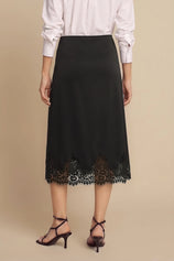 Womens Black Silk Satin Midi Skirts | CicyBell