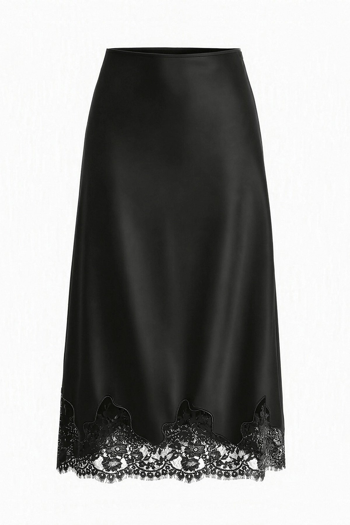 Womens Black Silk Satin Midi Skirts | CicyBell