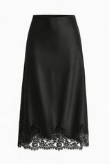 Womens Black Silk Satin Midi Skirts | CicyBell