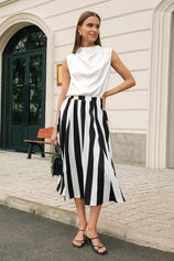 Womens  Black Summer Striped Maxi Skirts | CicyBell