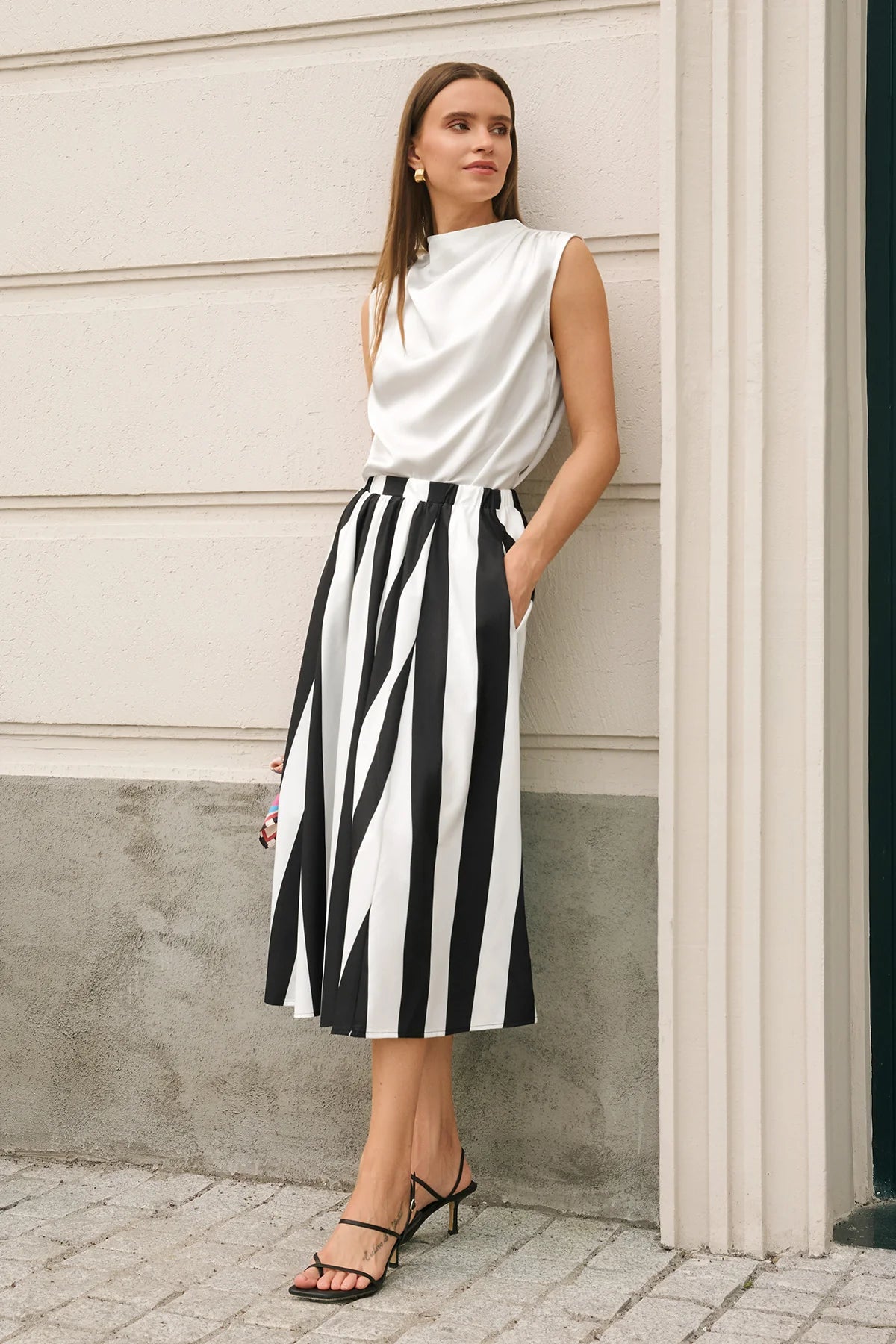 Womens  Black Summer Striped Maxi Skirts | CicyBell