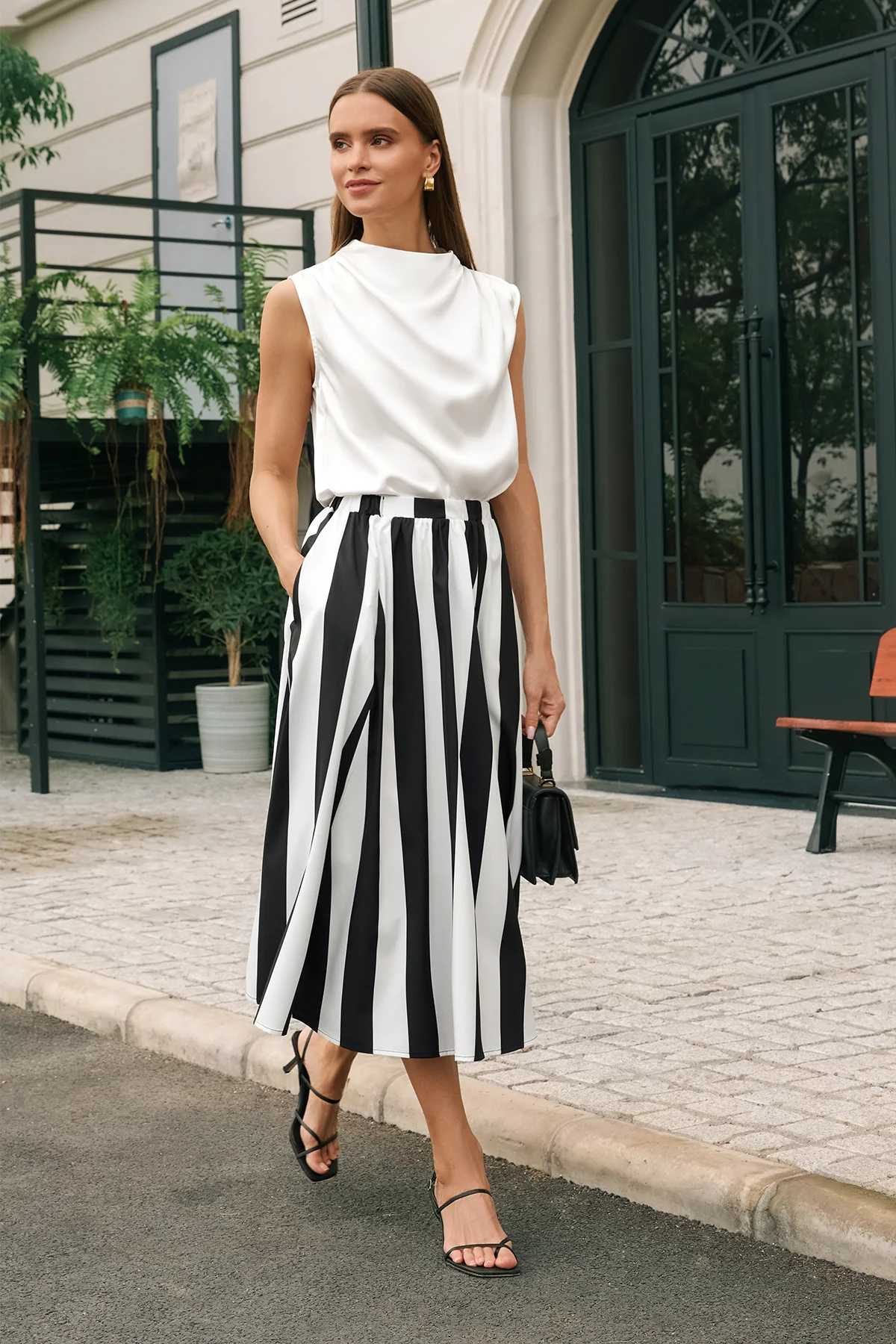 Womens  Black Summer Striped Maxi Skirts | CicyBell