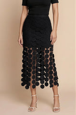 Cicy Bell Womens Black Hollow Out Fringe Hem Maxi Skirts