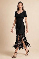 Cicy Bell Womens Black Hollow Out Fringe Hem Maxi Skirts