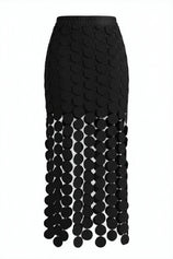 Cicy Bell Womens Black Hollow Out Fringe Hem Maxi Skirts