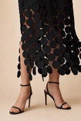 Cicy Bell Womens Black Hollow Out Fringe Hem Maxi Skirts