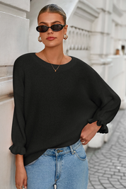 Cicy Bell Womens Black Ruffle Sweater